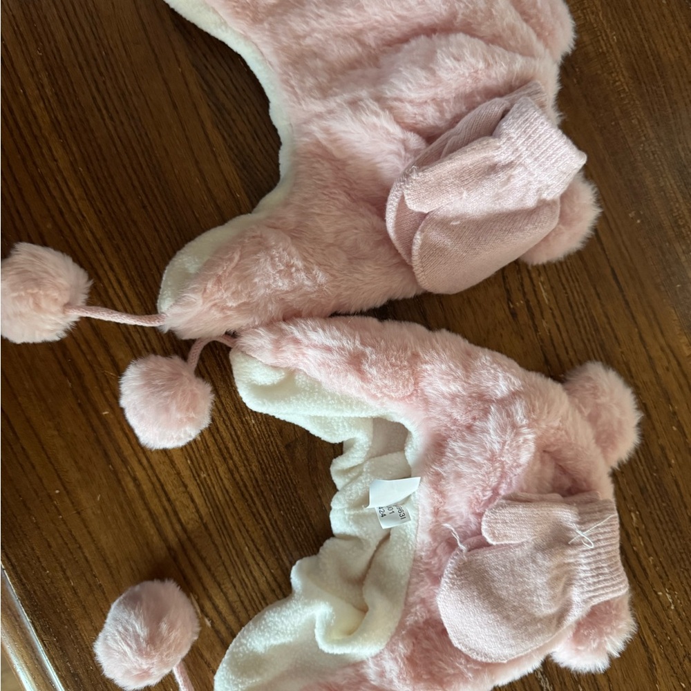 Pink Fuzzy Baby Hat with Mittens